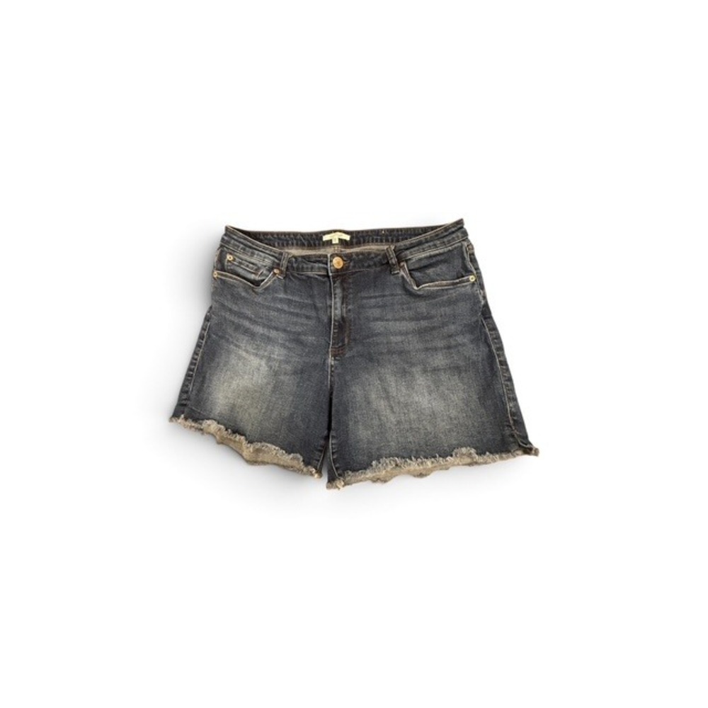 STS Blue Aubrey Mid Rise Denim Shorts Dark Wash Frayed Hem Size 33 16 Pre-owned